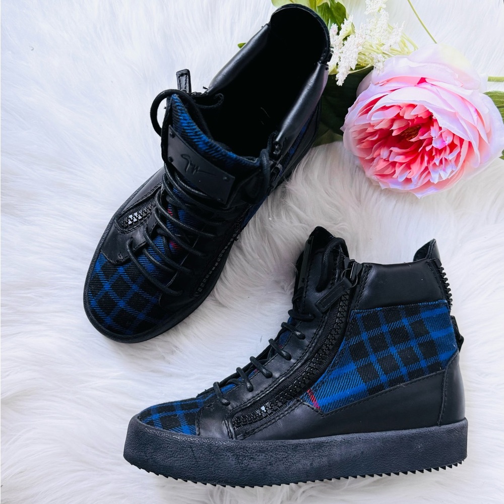 Giuseppe Zanotti Italy Plaid Zip High Top Sneakers